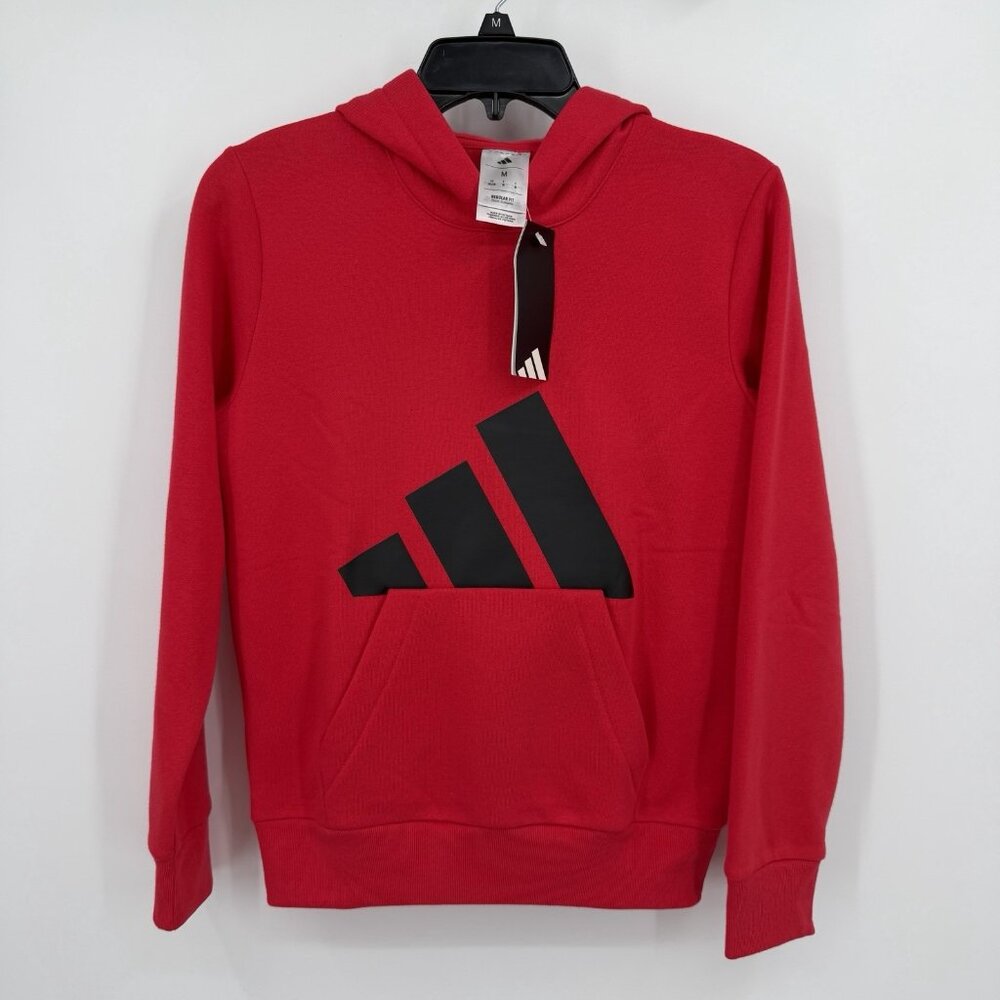 Adidas Boys Essential Big Logo Pullover Hoodie Sweatshirt M/10-12 Red Fleece